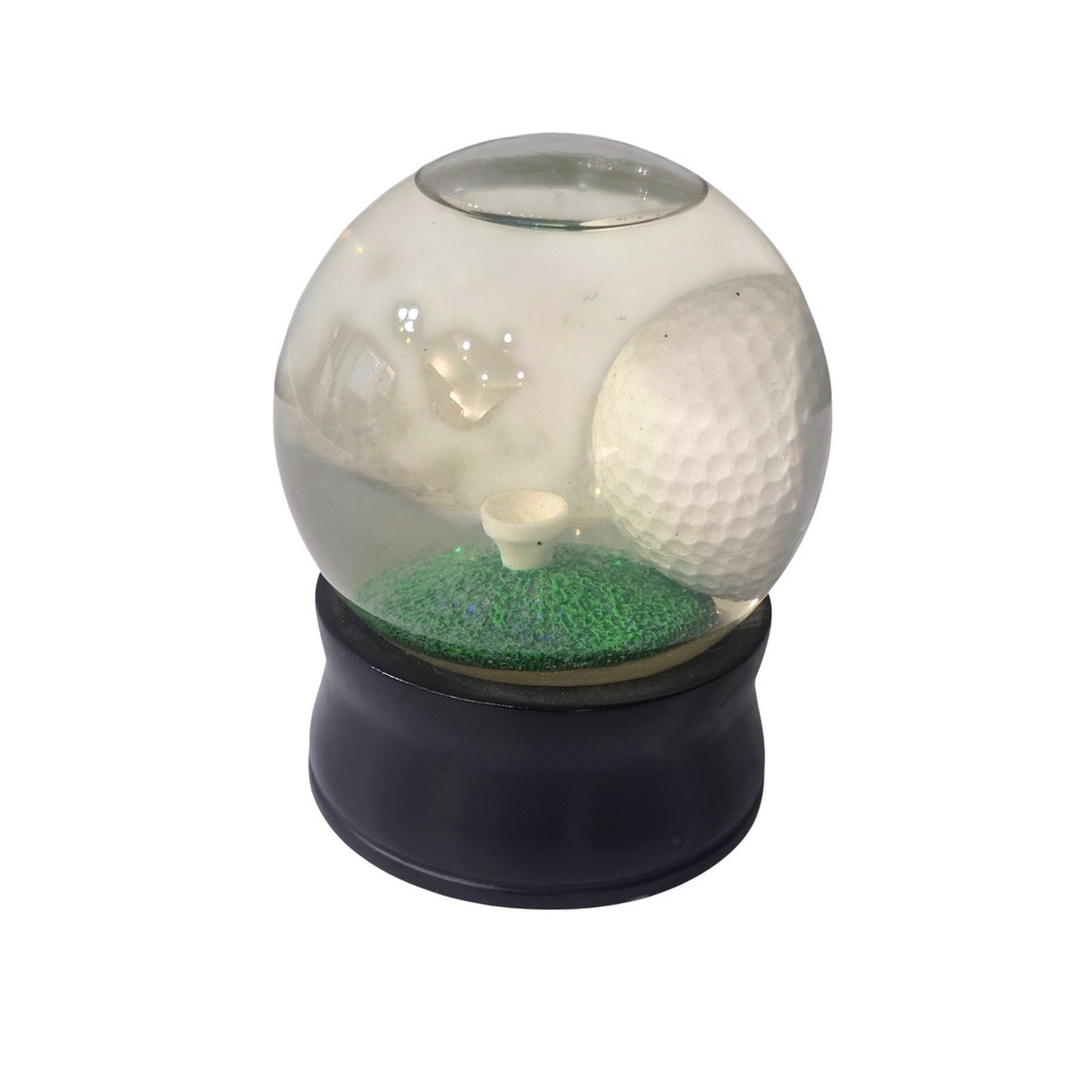Golf Ball Snow Globe Desk Game Black Pedestal Base Glitter Green Turf Accessory